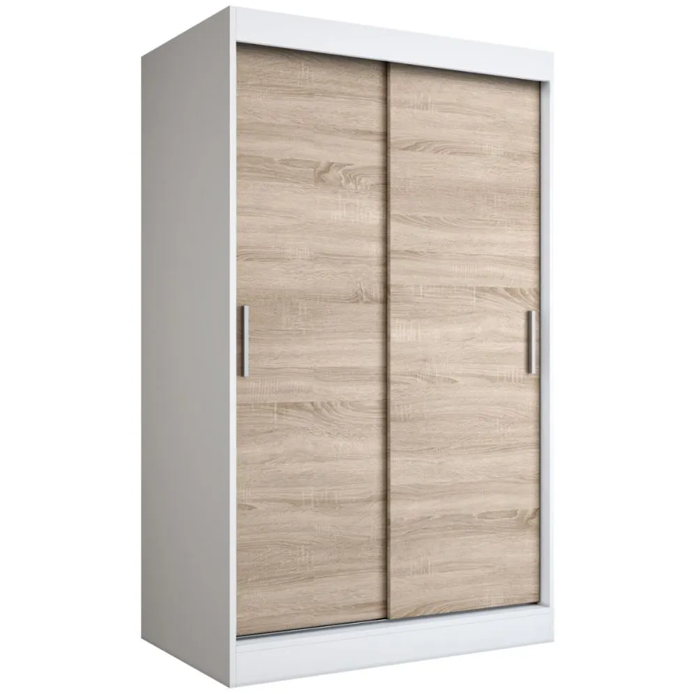 Szafa przesuwna MODUO COMFORT 120 biała mat/dąb sonoma gładka do sypialni | MIRAT. w stylu kolekcja MODUO COMFORT