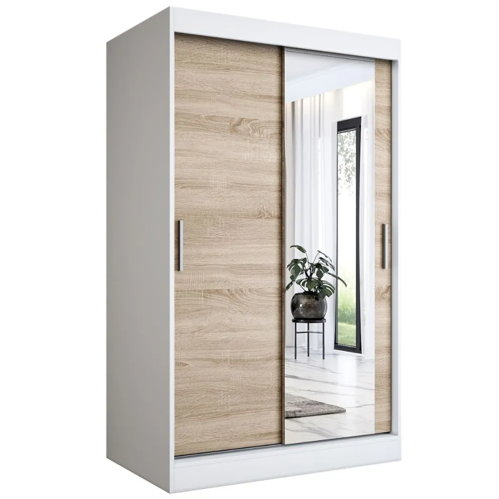Szafa przesuwna MODUO COMFORT 120 biała mat/dąb sonoma z dwoma rodzajami frontów | MIRAT. w stylu  kolekcja MODUO COMFORT