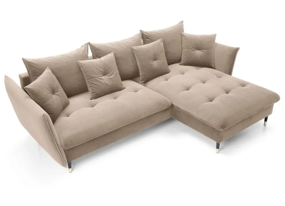 Narożnik z funkcją spania ATENA beżowy prawy z poduszkami I sklep meblowy MIRAT. styl GLAMOUR