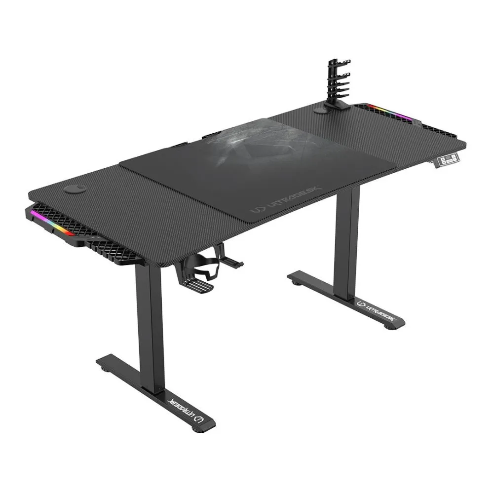 Biurko gamingowe LEVEL V2 LED czarne ULTRADESK | MIRAT.
