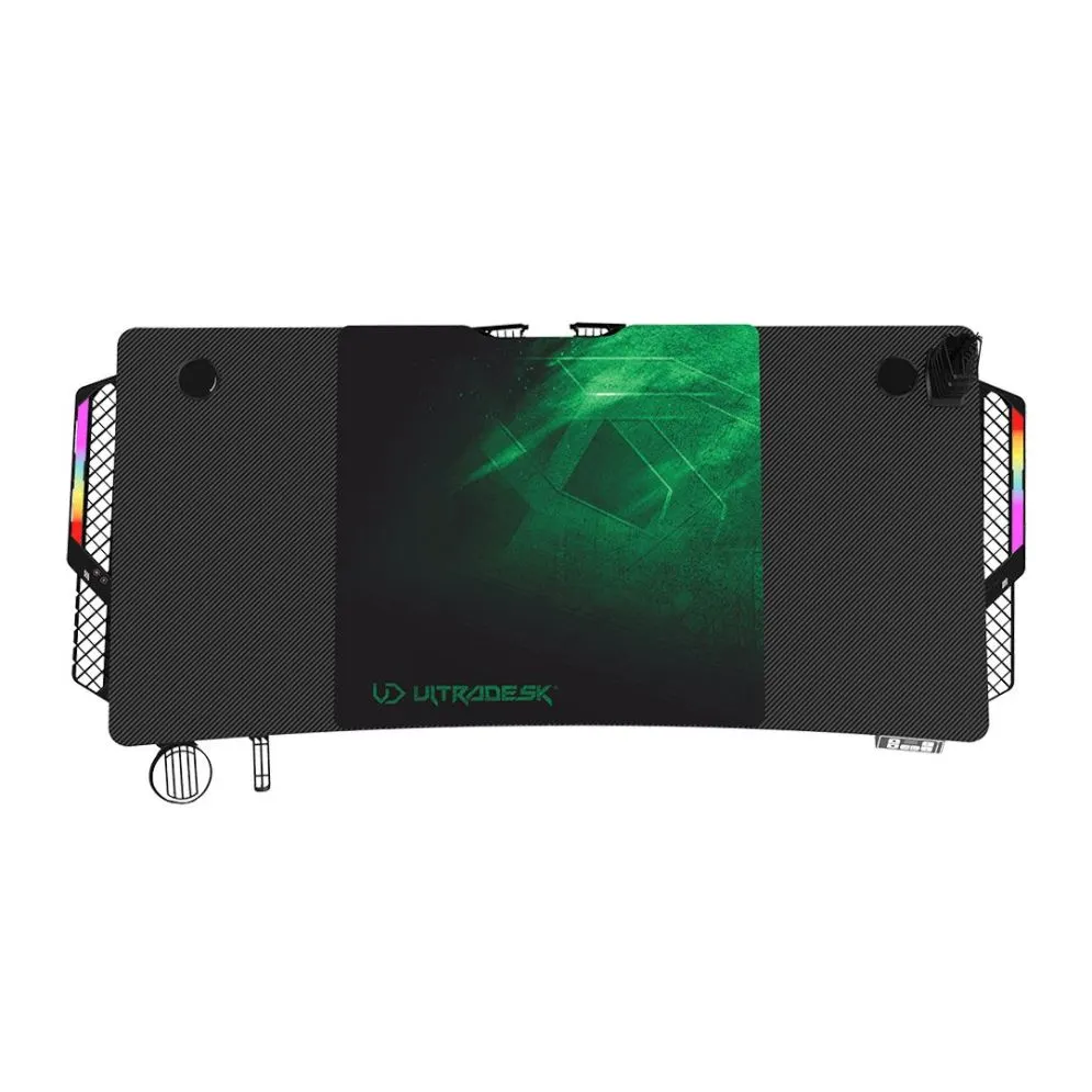 Biurko gamingowe LEVEL V2 LED zielone ULTRADESK | MIRAT.