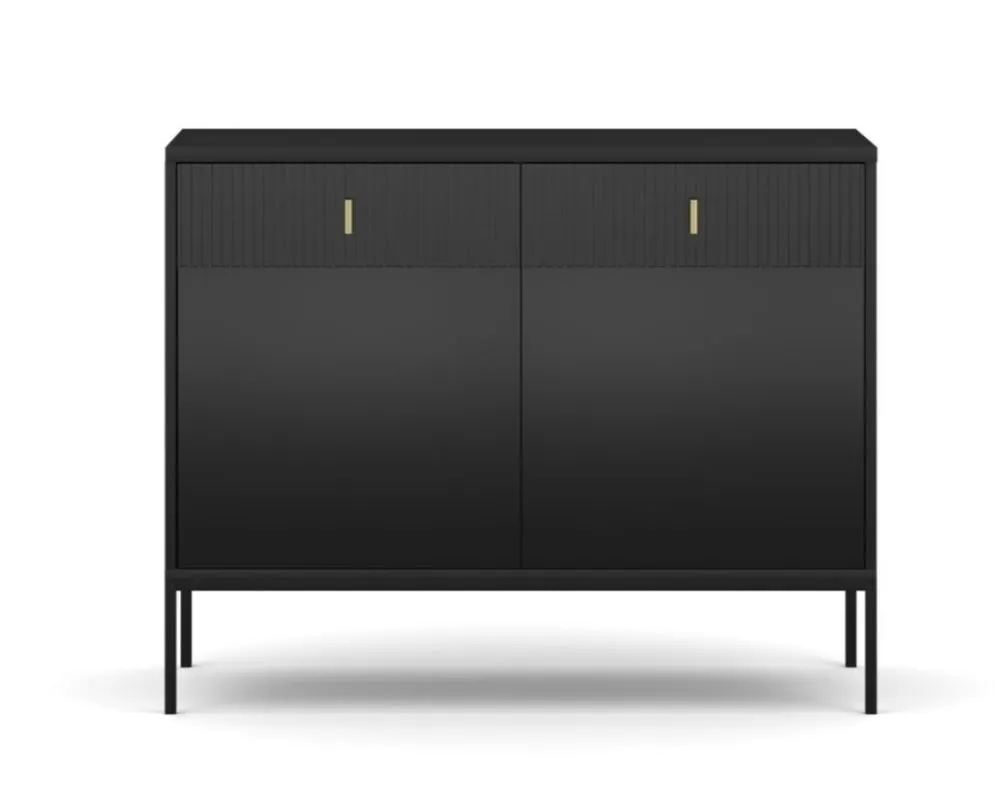Komoda MAGGIORE 2D2S 104 czarna mat glamour I sklep meblowy MIRAT. styl GLAMOUR, RYFLOWANY kolekcja MAGGIORE