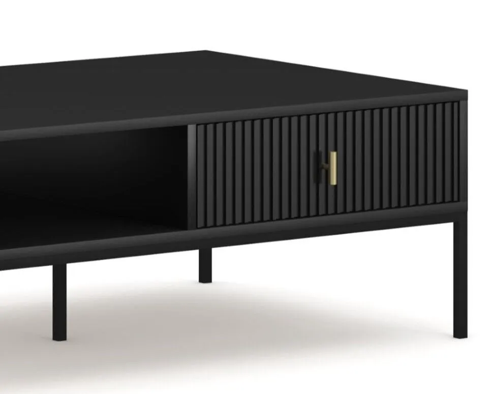 Stolik kawowy MAGGIORE 104x68 czarny mat z szufladami I sklep meblowy MIRAT. styl GLAMOUR, RYFLOWANY