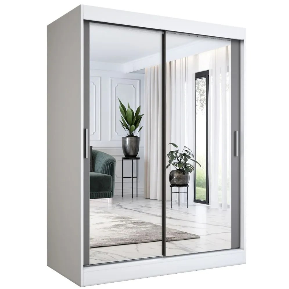 Szafa przesuwna MODUO COMFORT 150 biała mat/antracyt z lustrami | MIRAT. w stylu  kolekcja MODUO COMFORT