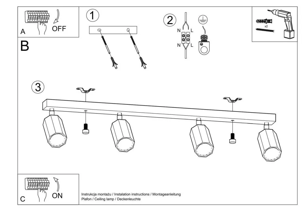 Plafon ZEKE 4 dąb | sklep MIRAT  kolekcja zeke