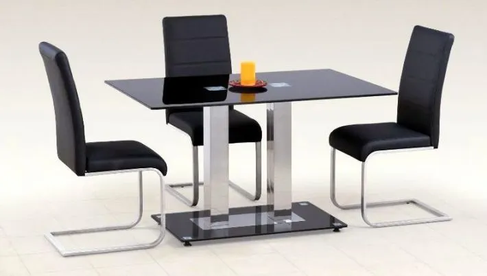 Czarne krzesło do jadalni i salonu z przeszyciami na stalowej płozie K85