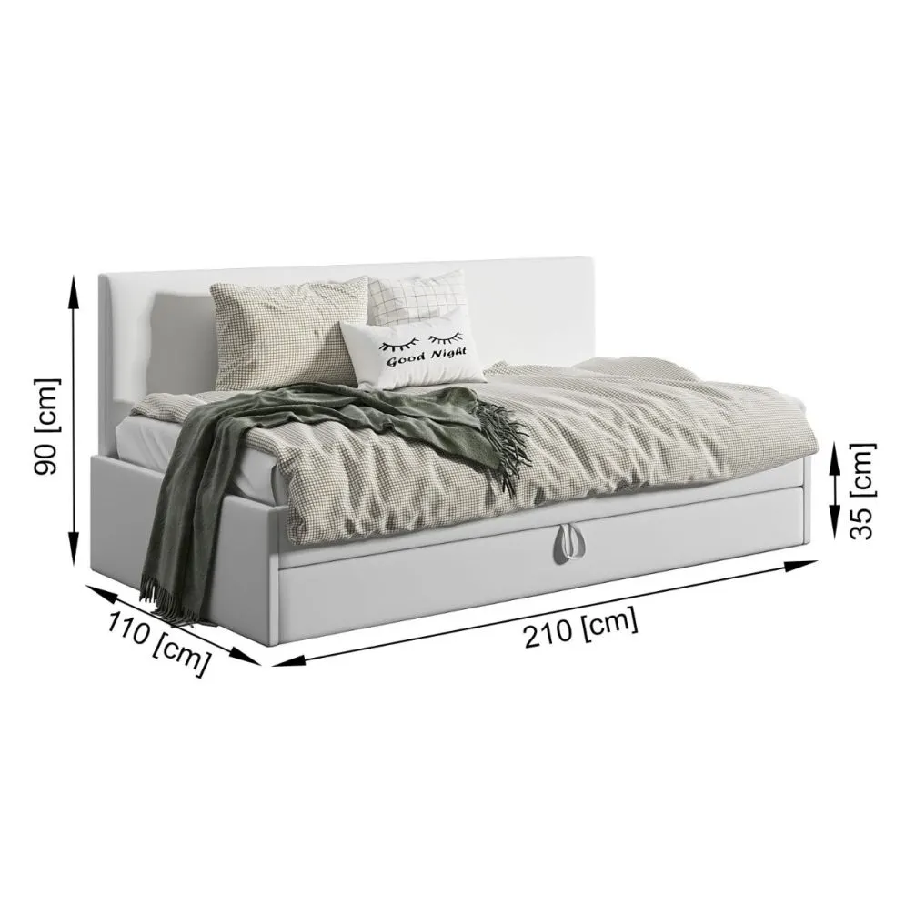 Łóżko młodzieżowe SORA 2 100x200 jasne szare z tapicerowanym panelem i szufladą I sklep meblowy MIRAT.