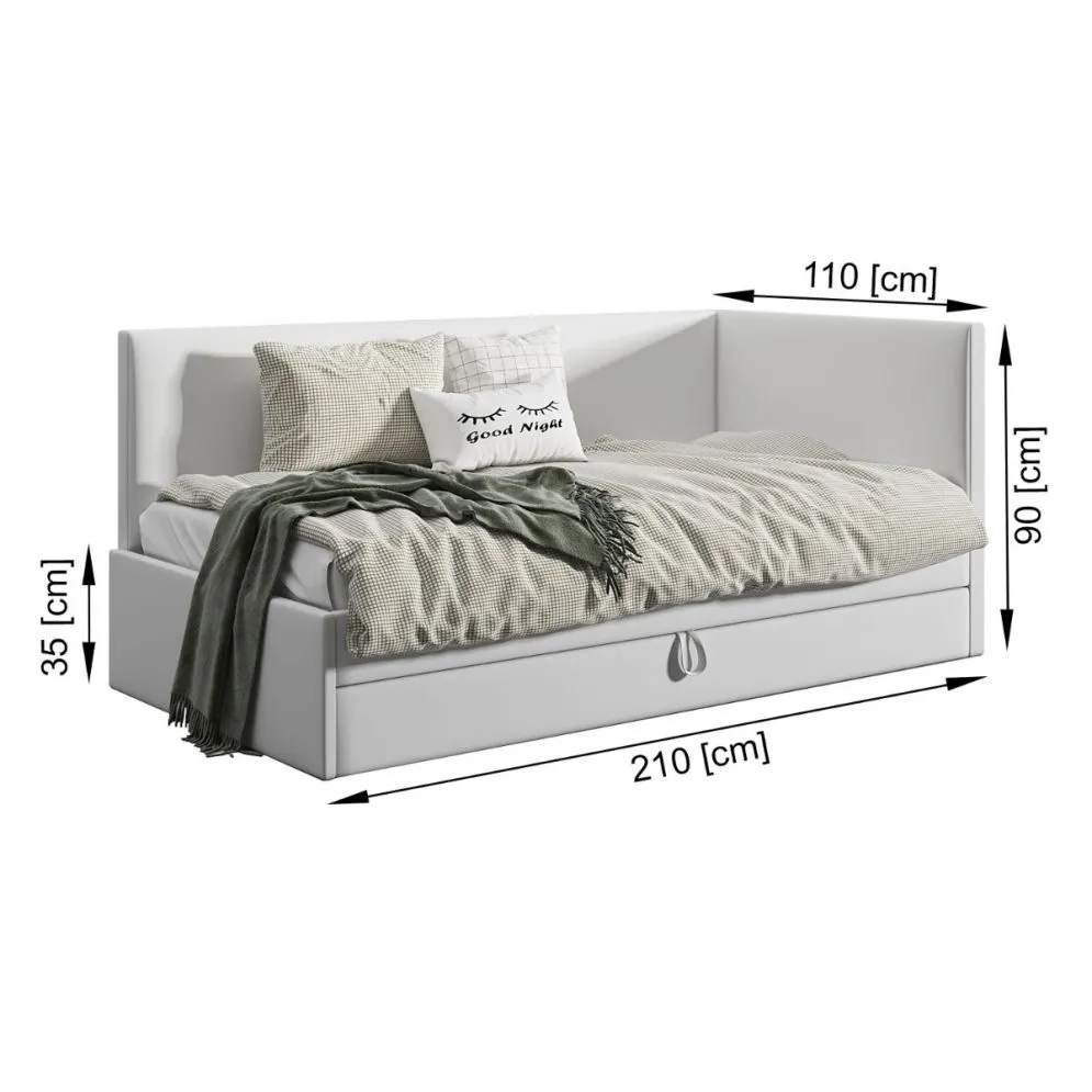 Łóżko młodzieżowe AURA 2 100x200 szare z tapicerowanym panelem bocznym i szufladą I sklep meblowy MIRAT.