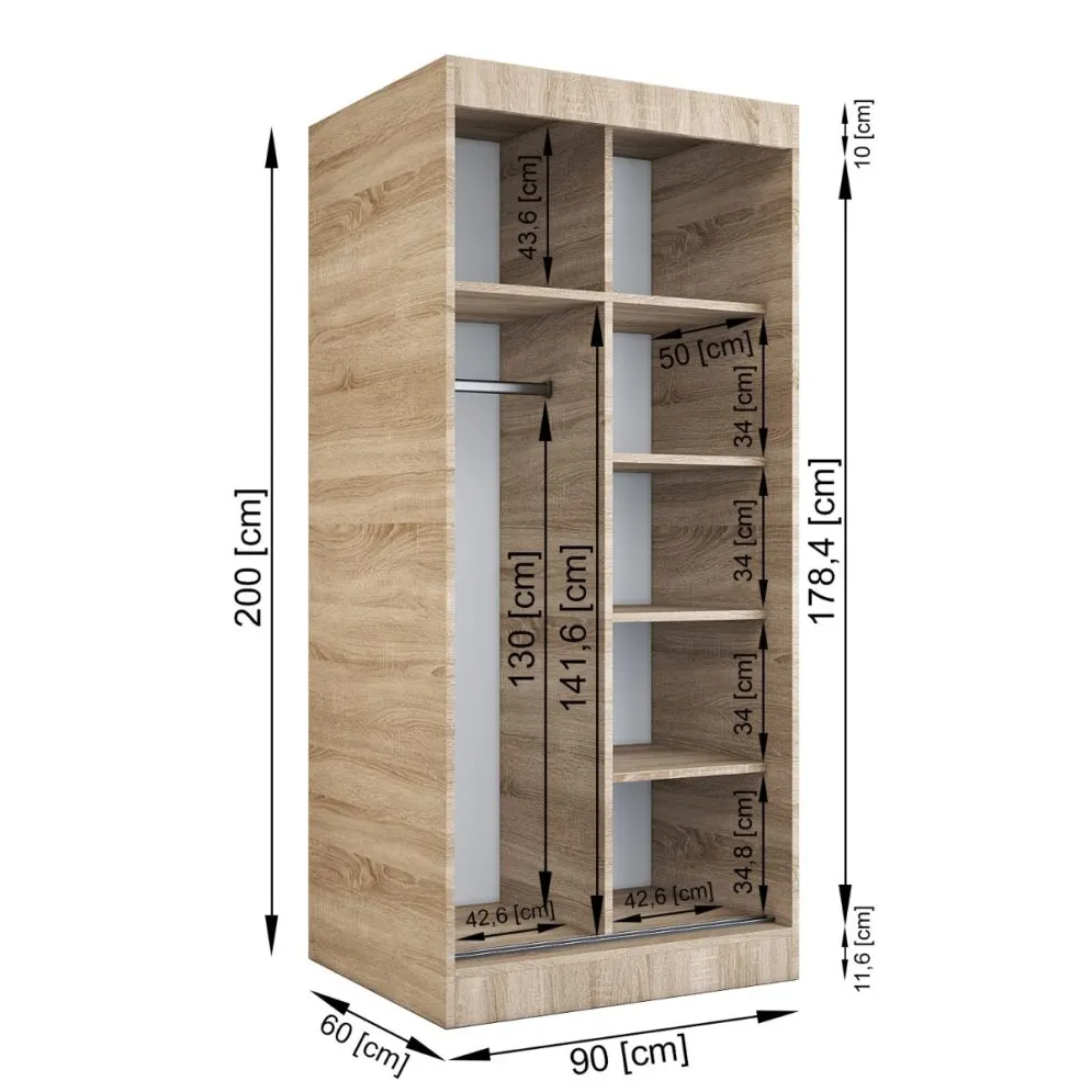 Szafa przesuwna MODUO COMFORT 90 dąb sonoma z listwami | MIRAT. w stylu kolekcja MODUO COMFORT