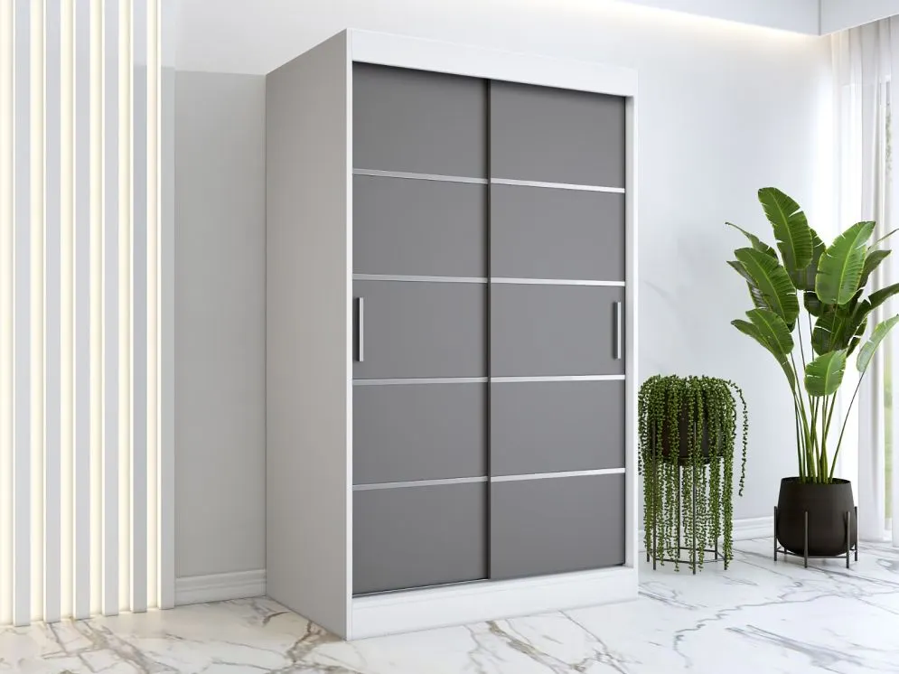 Szafa przesuwna MODUO COMFORT 120 biała mat/antracyt z dekoracyjnymi listwami | MIRAT. w stylu kolekcja MODUO COMFORT