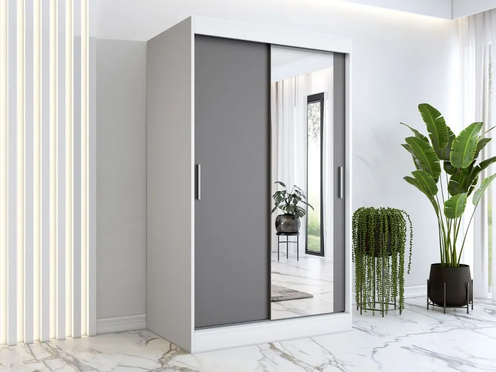 Szafa przesuwna MODUO COMFORT 120 biała mat/antracyt z lustrem po prawej | MIRAT. w stylu  kolekcja MODUO COMFORT