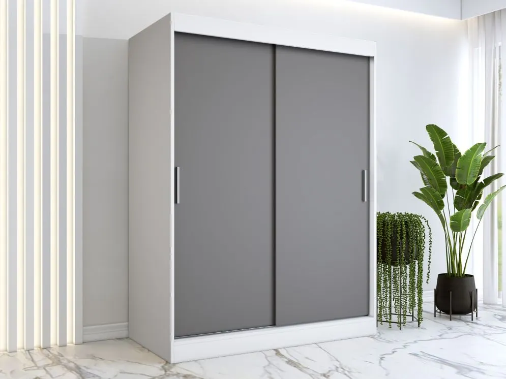 Szafa przesuwna MODUO COMFORT 150 biała mat/antracyt gładka do sypialni | MIRAT. w stylu kolekcja MODUO COMFORT