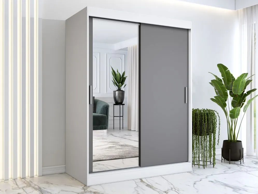 Szafa przesuwna MODUO COMFORT 150 biała mat/antracyt z lustrem po lewej | MIRAT. w stylu  kolekcja MODUO COMFORT