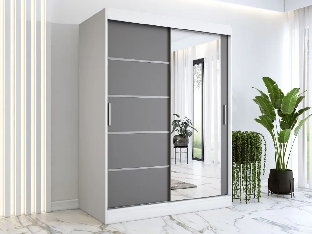 Szafa przesuwna MODUO COMFORT 2 150 biała mat/antracyt z lustrem | MIRAT.  kolekcja MODUO COMFORT