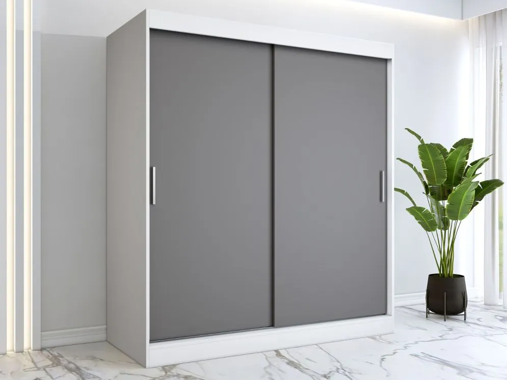 Szafa przesuwna MODUO COMFORT 180 biała mat/antracyt gładka do sypialni | MIRAT.  kolekcja MODUO COMFORT