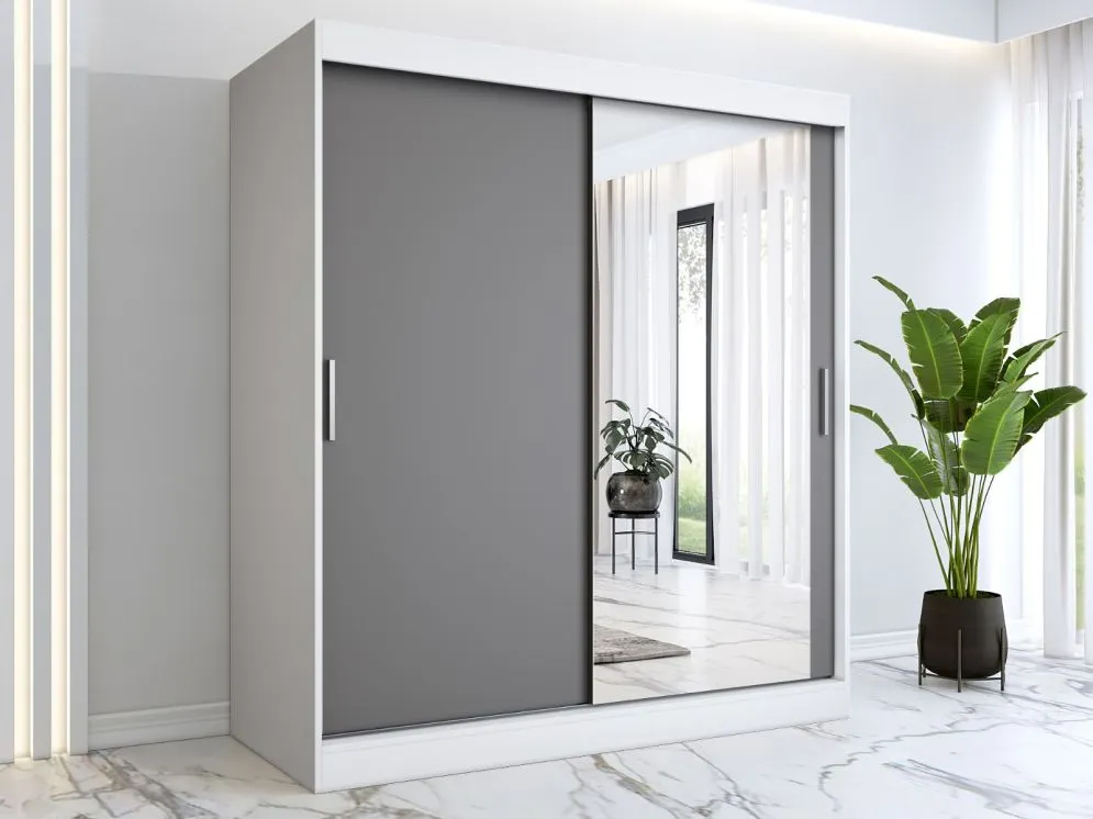 Szafa przesuwna MODUO COMFORT 180 biała mat/antracyt z lustrem po prawej | MIRAT.  kolekcja MODUO COMFORT