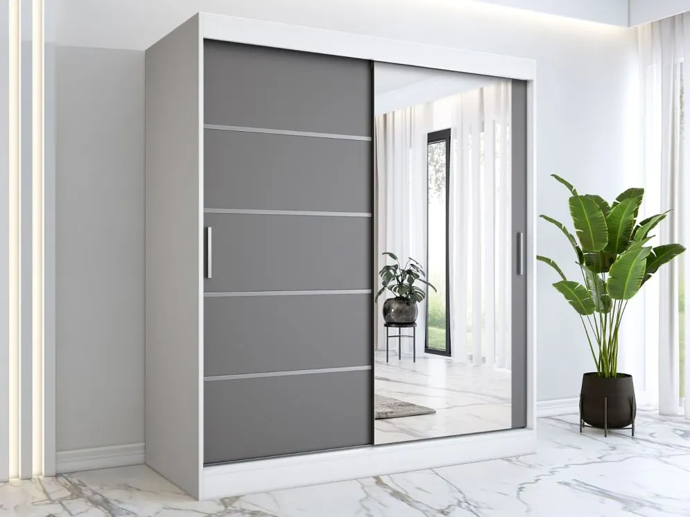 Szafa przesuwna MODUO COMFORT 2 180 biała mat/antracyt z lustrem | MIRAT. kolekcja MODUO COMFORT