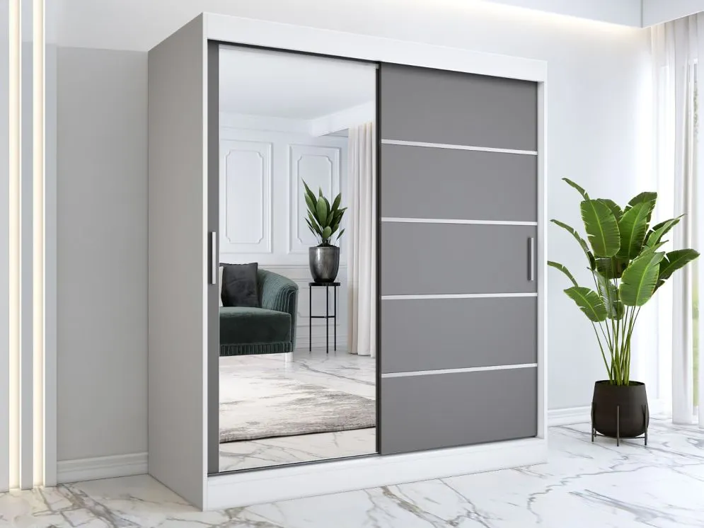 Szafa przesuwna MODUO COMFORT 3 180 biała mat/antracyt z lustrem | MIRAT.  kolekcja MODUO COMFORT