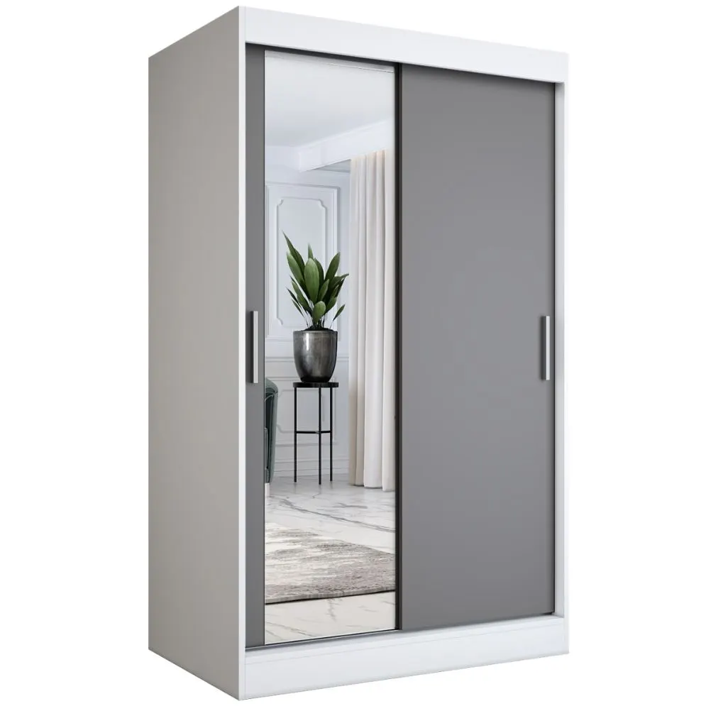 Szafa przesuwna MODUO COMFORT 120 biała mat/antracyt z lustrem po lewej | MIRAT. w stylu  kolekcja MODUO COMFORT