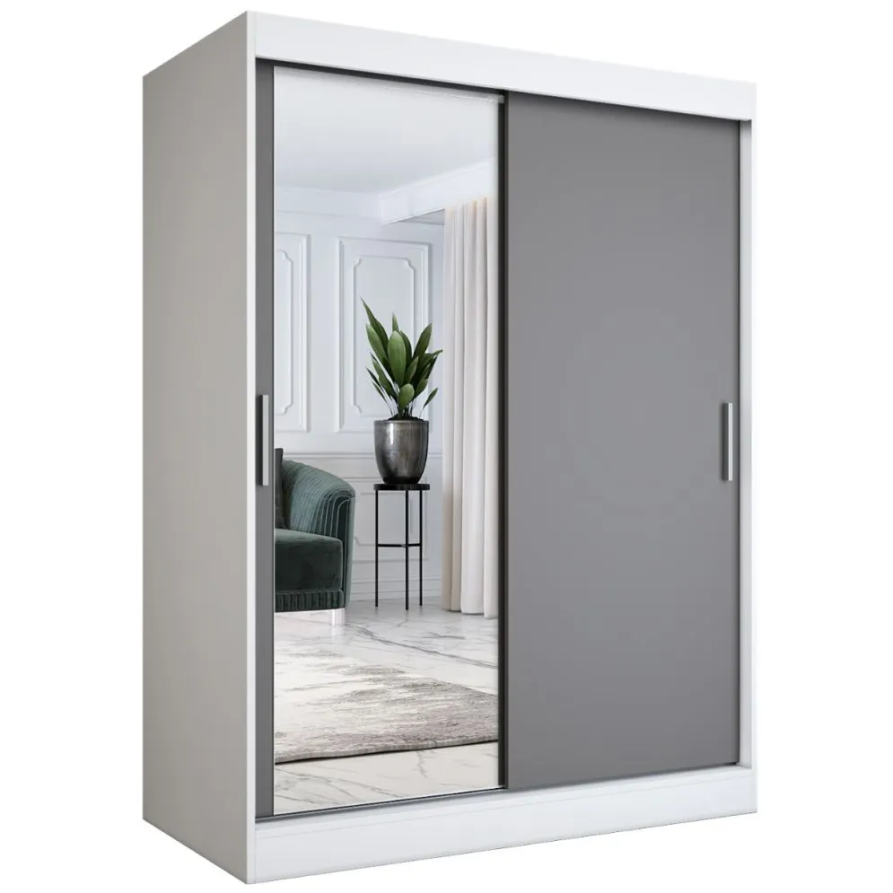 Szafa przesuwna MODUO COMFORT 150 biała mat/antracyt z lustrem po lewej | MIRAT. w stylu  kolekcja MODUO COMFORT