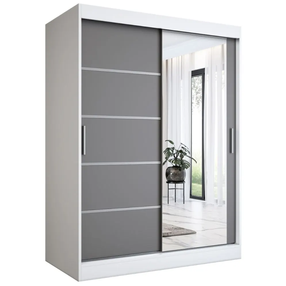 Szafa przesuwna MODUO COMFORT 2 150 biała mat/antracyt z lustrem | MIRAT.  kolekcja MODUO COMFORT