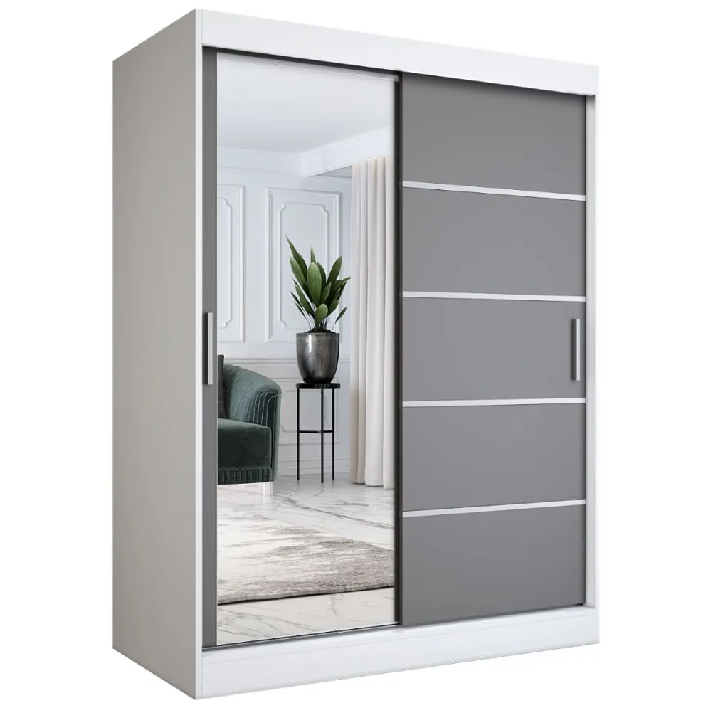 Szafa przesuwna MODUO COMFORT 3 150 biała mat/antracyt z lustrem | MIRAT.  kolekcja MODUO COMFORT