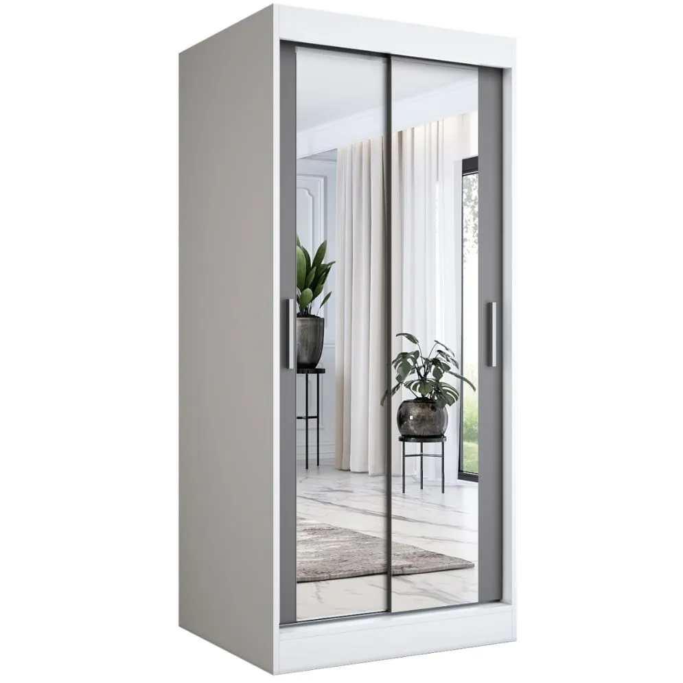 Szafa przesuwna MODUO COMFORT 90 biała mat/antracyt z lustrami | MIRAT. w stylu  kolekcja MODUO COMFORT