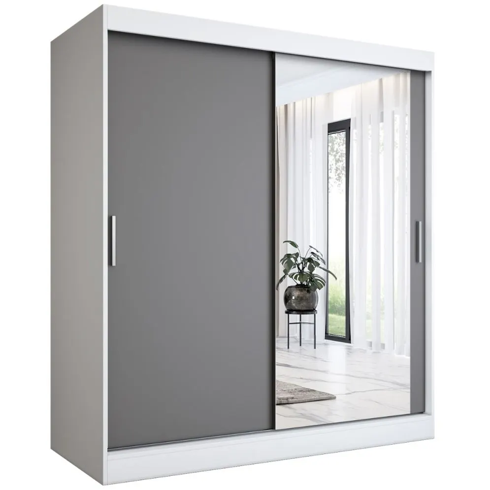 Szafa przesuwna MODUO COMFORT 180 biała mat/antracyt z lustrem po prawej | MIRAT.  kolekcja MODUO COMFORT
