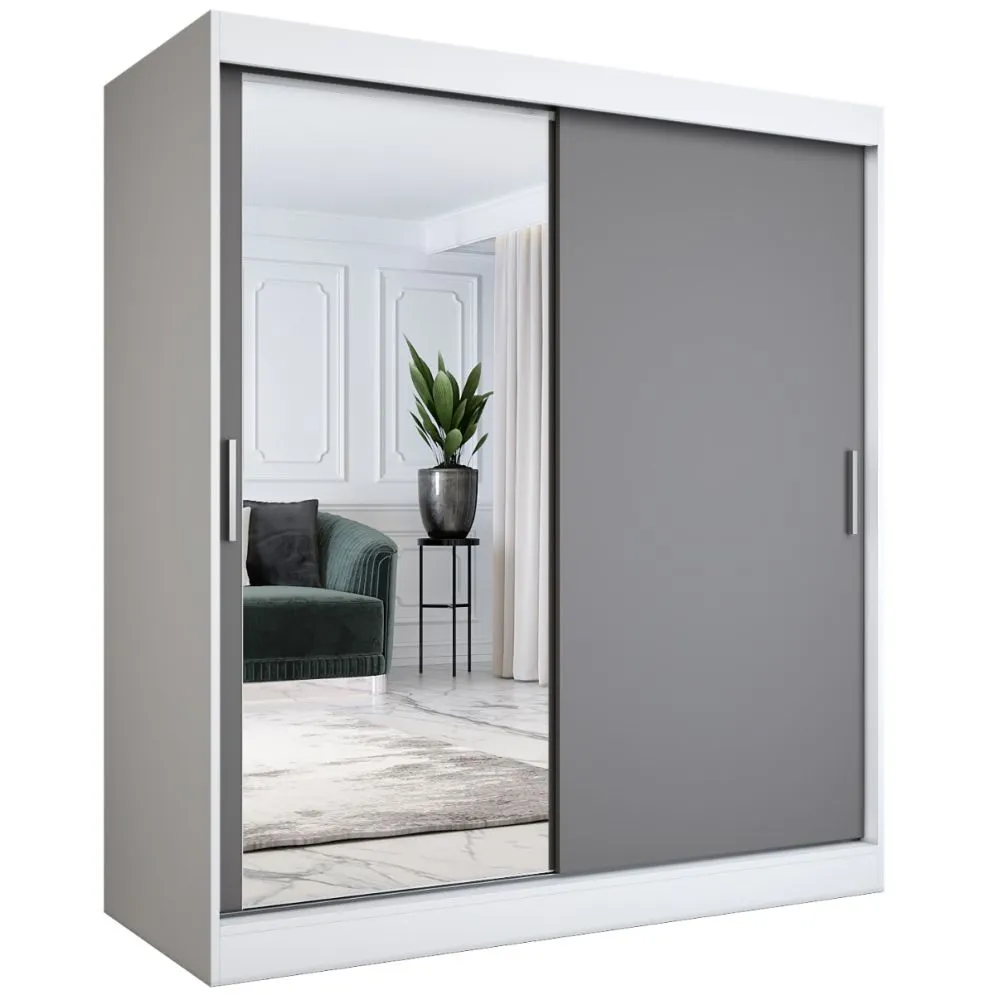 Szafa przesuwna MODUO COMFORT 180 biała mat/antracyt z lustrem po lewej | MIRAT.  kolekcja MODUO COMFORT