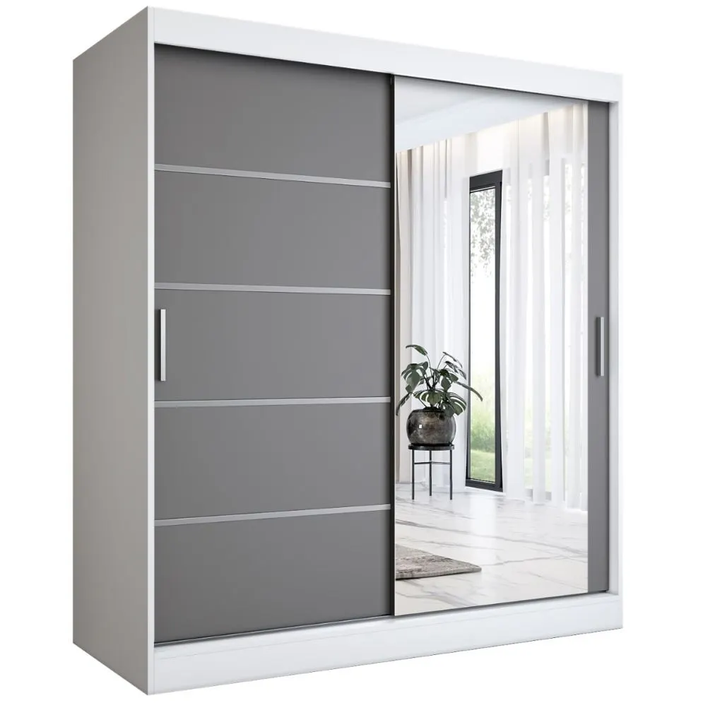 Szafa przesuwna MODUO COMFORT 2 180 biała mat/antracyt z lustrem | MIRAT. kolekcja MODUO COMFORT