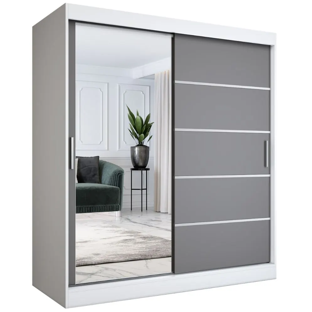 Szafa przesuwna MODUO COMFORT 3 180 biała mat/antracyt z lustrem | MIRAT.  kolekcja MODUO COMFORT