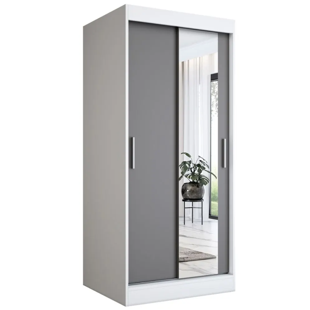 Szafa przesuwna MODUO COMFORT 90 biała mat/antracyt z lustrem po prawej | MIRAT. w stylu  kolekcja MODUO COMFORT