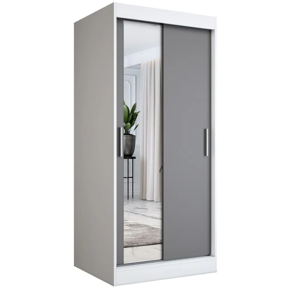 Szafa przesuwna MODUO COMFORT 90 biała mat/antracyt z lustrem po lewej | MIRAT. w stylu  kolekcja MODUO COMFORT