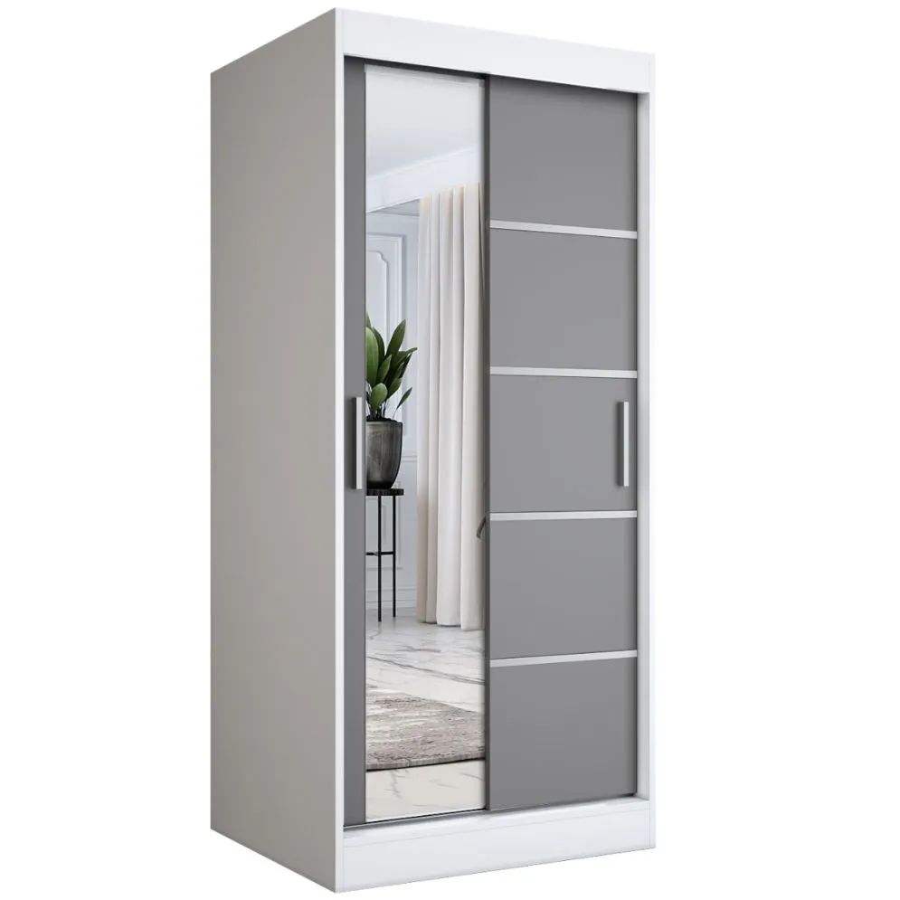 Szafa przesuwna MODUO COMFORT 3 90 biała mat/antracyt z lustrem | MIRAT. w stylu  kolekcja MODUO COMFORT