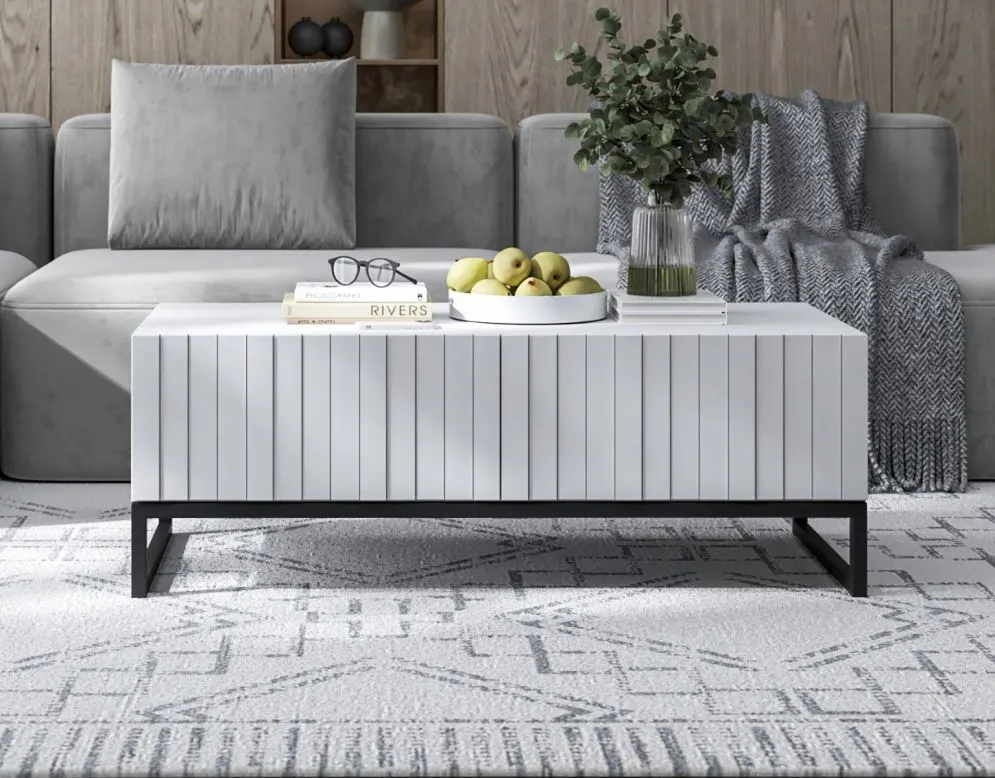 Stolik kawowy TAL 3D 110x54cm biały mat nowoczesny I sklep meblowy MIRAT. styl LOFT, RYFLOWANY kolekcja TAL