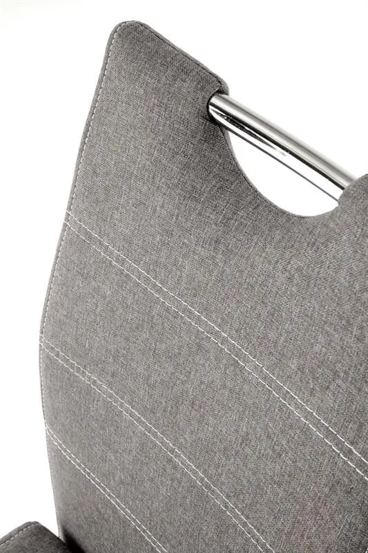 Krzesło tapicerowane K349 szare z uchwytem na srebrnej płozie | MIRAT.