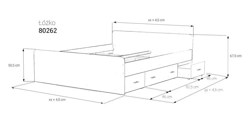 Łóżko 80262 90x200 z szufladami młodzieżowe | MIRAT.