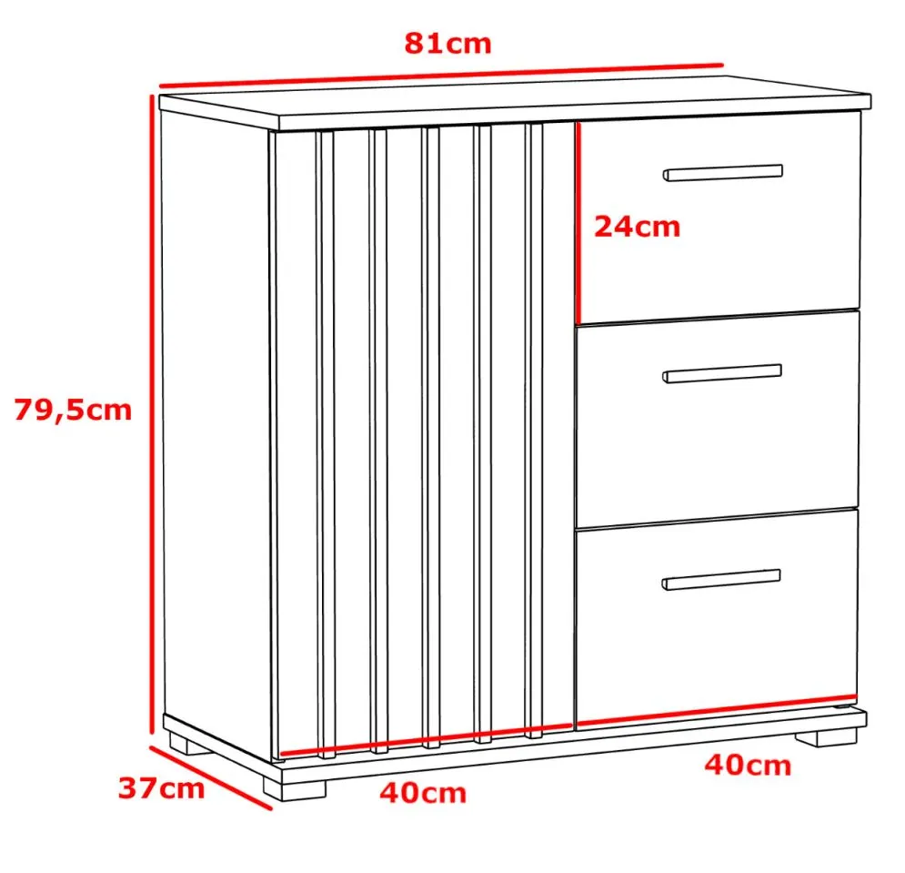 Komoda KALI 80 1D3SZ czarny/dąb craft w stylu loftowym I sklep meblowy MIRAT. styl LOFT, RYFLOWANY