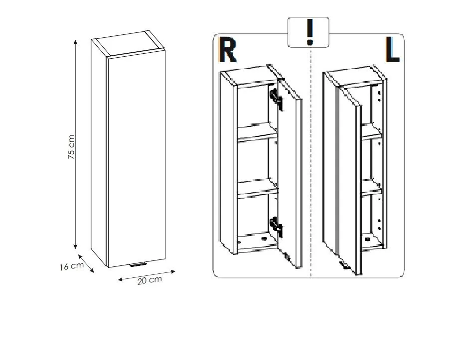 Wąska szafka łazienkowa CAPRI WHITE 830 20 cm biały połysk/dąb craft I sklep meblowy MIRAT. styl SKANDYNAWSKI kolekcja CAPRI