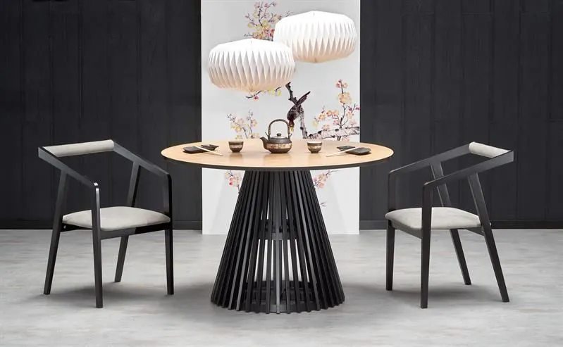 Stół okrągły MIYAKI 120x120 dąb naturalny/czarny na jednej nodze | MIRAT. w stylu LOFT kolekcja
