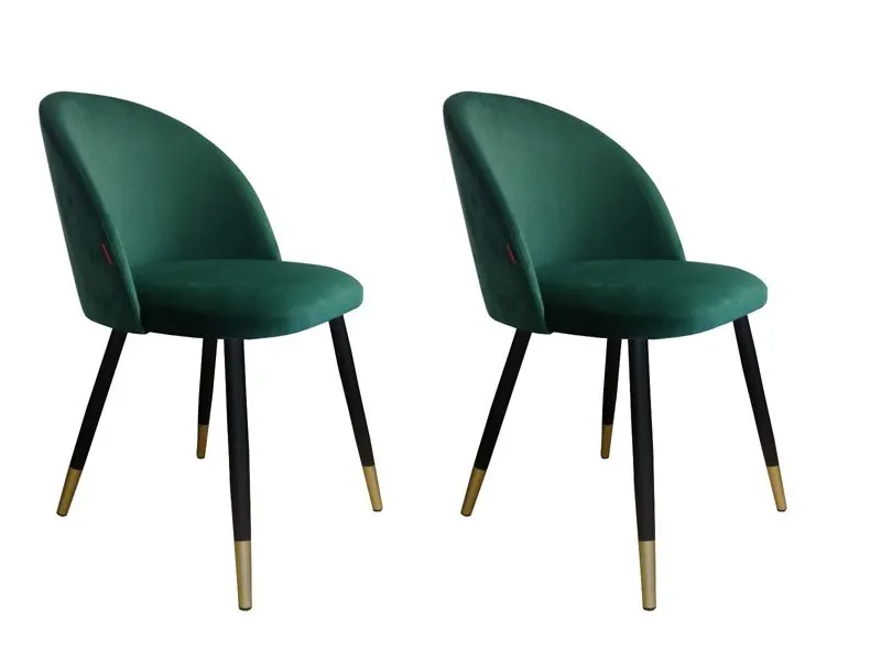 Zestaw krzeseł CLAUDINE 1 VELVET GOLD 2szt zielone z czterema nogami | MIRAT. w stylu GLAMOUR kolekcja