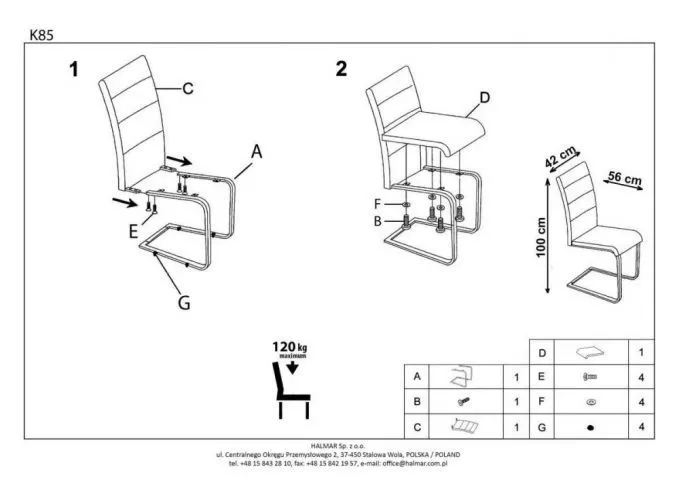Instrukcja montażu krzesła K85