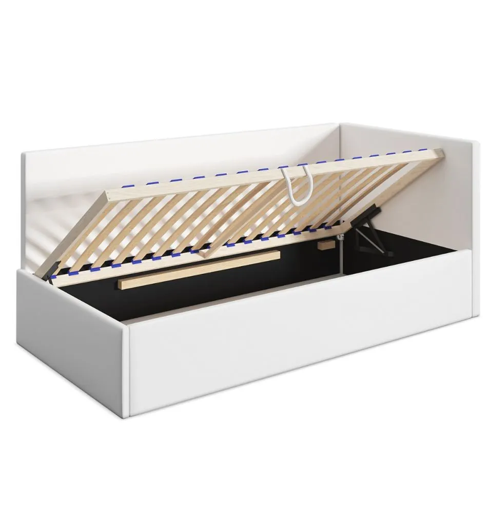 Łóżko młodzieżowe SORA 100x200 różowe z tapicerowanym oparciem i skrzynią I sklep meblowy MIRAT.