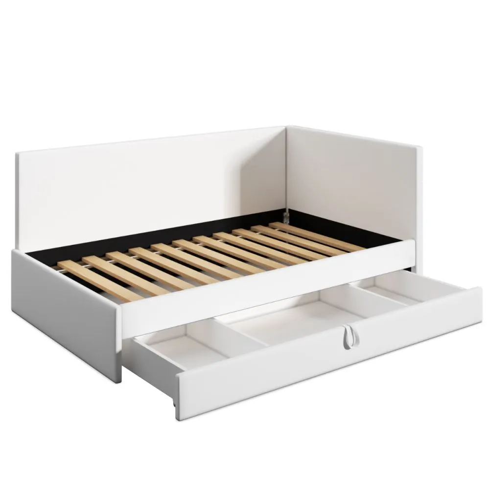 Łóżko młodzieżowe AURA 2 100x200 szare z tapicerowanym panelem bocznym i szufladą I sklep meblowy MIRAT.