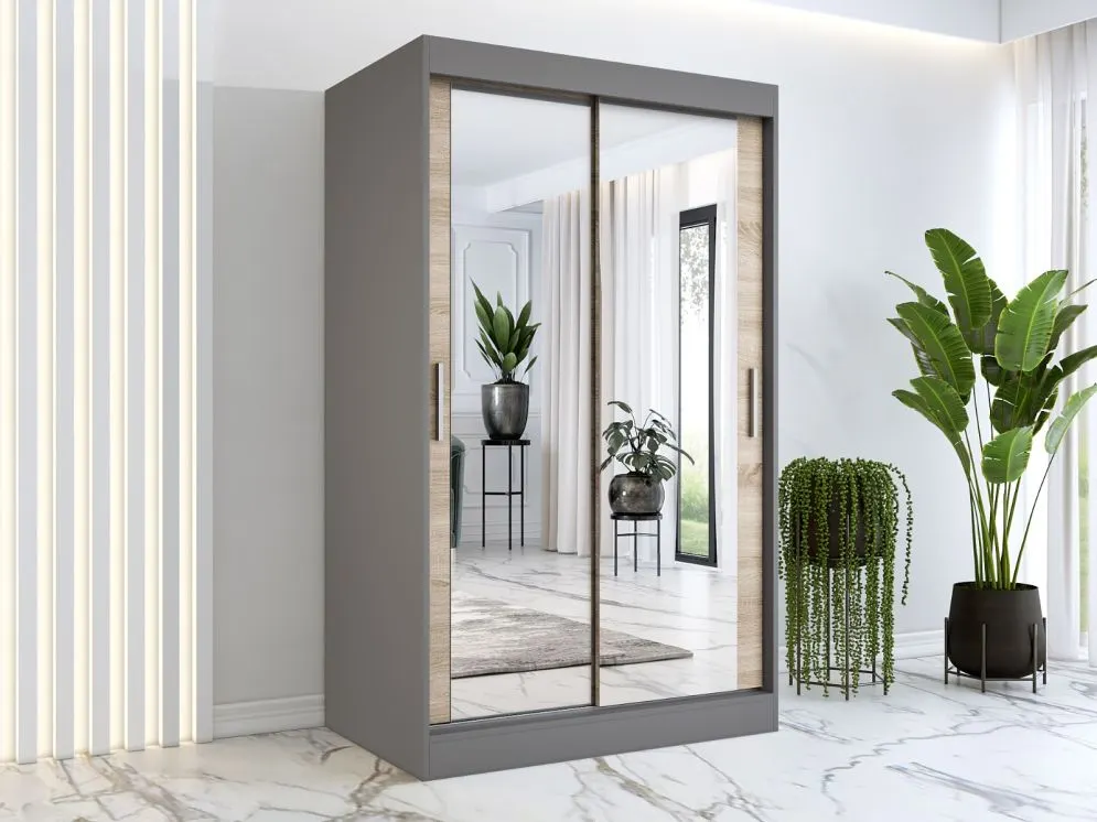 Szafa przesuwna MODUO COMFORT 120 antracyt/dąb sonoma z dwoma lustrami do sypialni | MIRAT. w stylu  kolekcja MODUO COMFORT