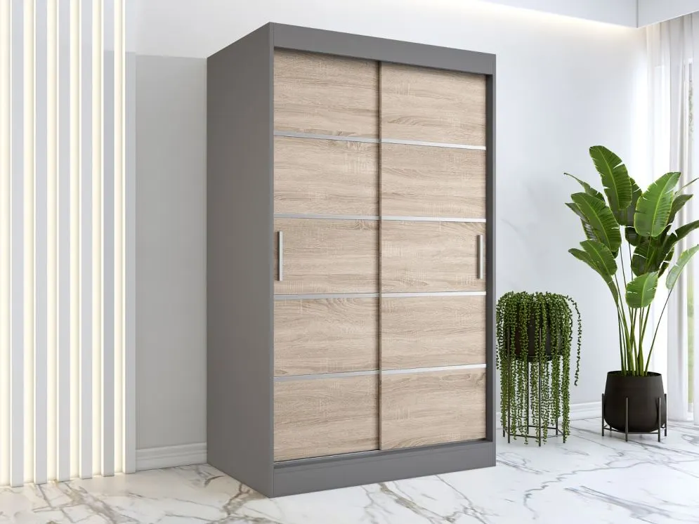 Szafa przesuwna MODUO COMFORT 120 antracyt/dąb sonoma z dekoracyjnymi listwami | MIRAT. w stylu  kolekcja MODUO COMFORT