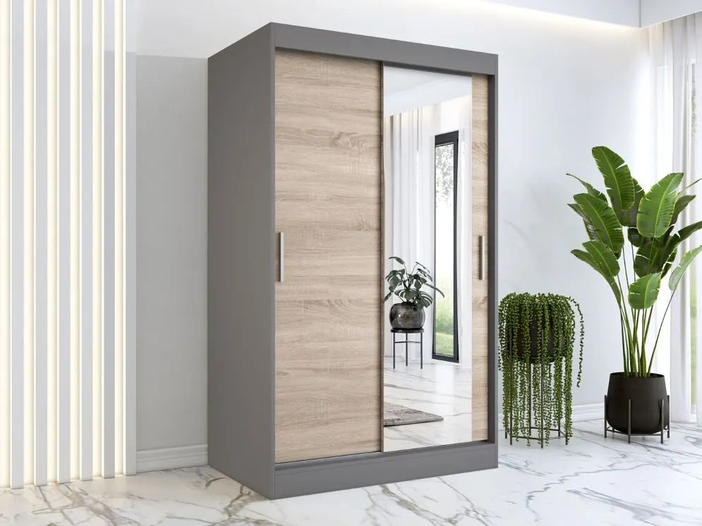 Szafa przesuwna MODUO COMFORT 120 antracyt/dąb sonoma z lustrem | MIRAT. w stylu kolekcja MODUO COMFORT