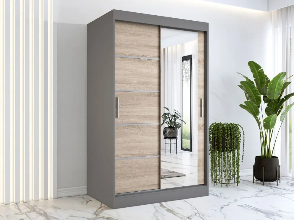 Szafa przesuwna MODUO COMFORT 2 120 antracyt/dąb sonoma z lustrem | MIRAT. w stylu  kolekcja MODUO COMFORT