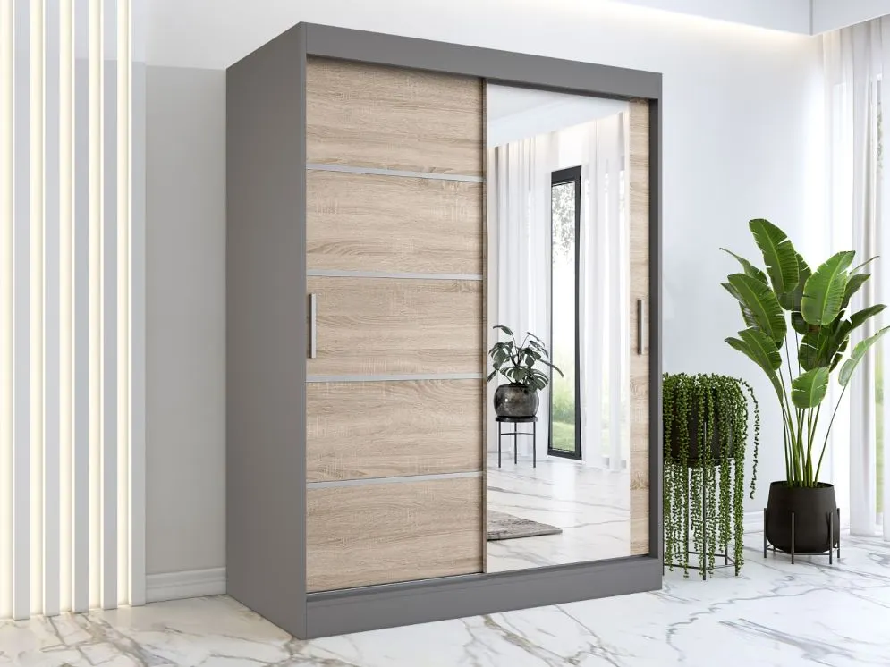 Szafa przesuwna MODUO COMFORT 2 150 antracyt/dąb sonoma z lustrem | MIRAT.  kolekcja MODUO COMFORT