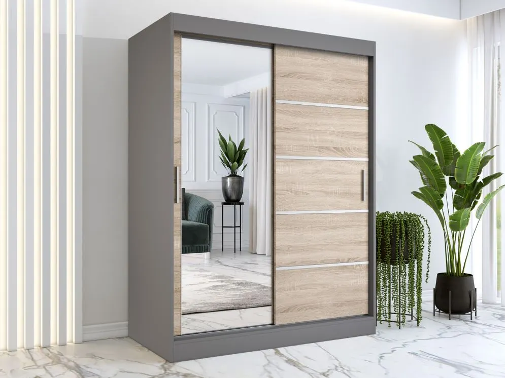 Szafa przesuwna MODUO COMFORT 3 150 antracyt/dąb sonoma z lustrem | MIRAT. kolekcja MODUO COMFORT